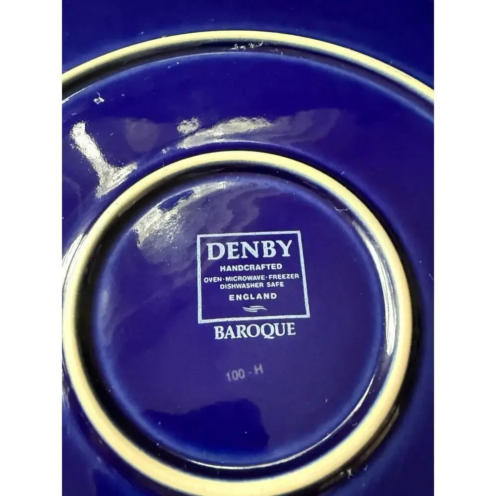 Denby Langley Baroque Pottery Round Platter Cake Plate Blue Floral Cottagecore